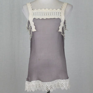 Vintage Sheer Silk Chiffon Camisole Smocked with raw silk lace trim Year y2k XS